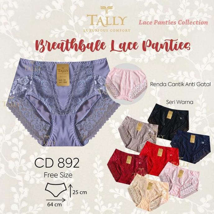 AI55 }} Tally 892 CD Celana Dalam Wanita Bahan Satin Mix Renda Brokat Seksi | Free Size Fit XL XXL N