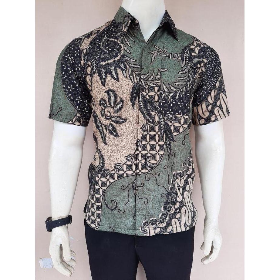 Xxxy- Batik Pria Lengan Pendek Motif Kawung Kate Sage Green