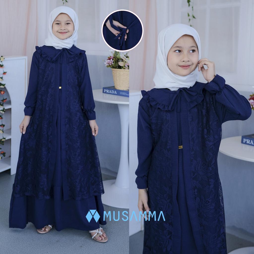 Dress Anak Mayra - Dress Anak Tanggung Airflow Crincle Premium Mix Brukat Malika Couple