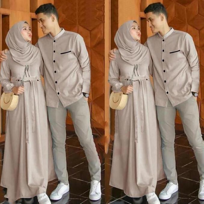 Couple Baju Pasangan Gamis Set Kemeja Muslim Sarimbit Polos Terbaru TA