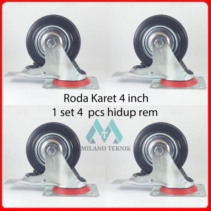 Roda Troli 4 inchi 1set(4Hrem) Roda Karet/Etalase/Gerobak/Trolley 4inchi HIGH QUALITY
