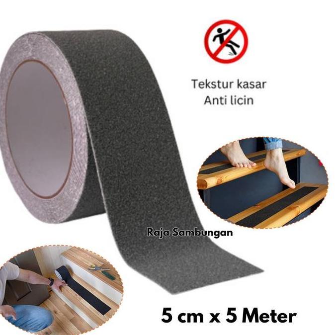 PROMO DISKON - Lakban Anti Slip 5 cm x 5 Meter Hitam Step nosing Safety Walk Ujung Pinggir Sudut Tan