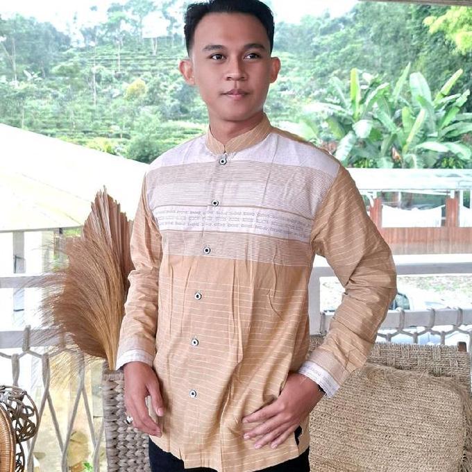 baju pria model koko atasan lengan panjang murah elegan resmi Muslim Dewasa Katun Nyaman Songket For