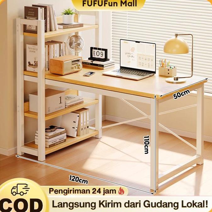 NEW - FUFUFun Meja Kerja Meja Belajar Meja Komputer Meja Kantor Meja dengan Rak dan Laci Kayu Minima
