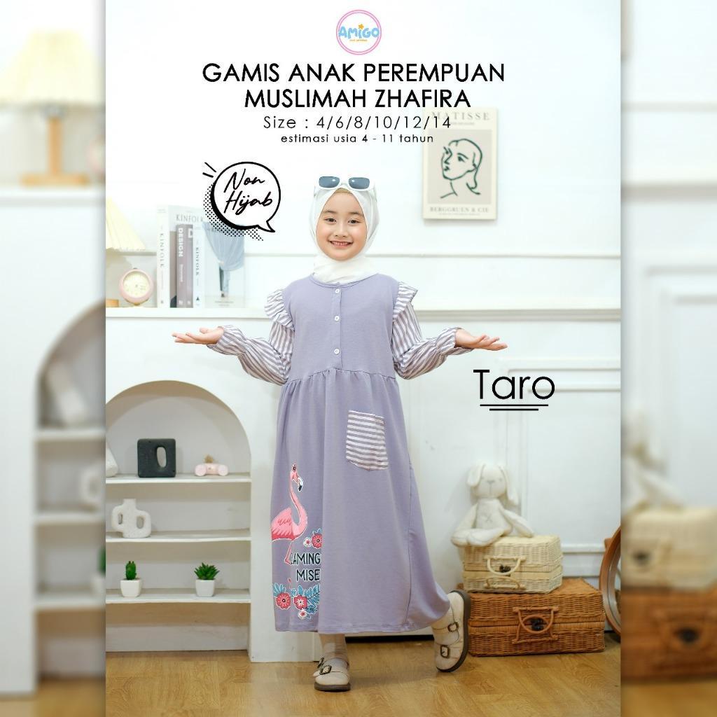 Gamis Salur Anak Zhafira I Gamis Kaos Baby Terry Anak Perempuan Muslimah  Usia 4-11 Tahun Amigo