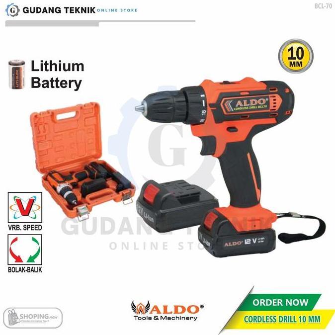 MIOSHINOCHE Mesin BOR CORDLESS Drill Impact 10 mm ALDO BCL-70 / BOR BATERAI PLUS SET CORDLESS DRILL 