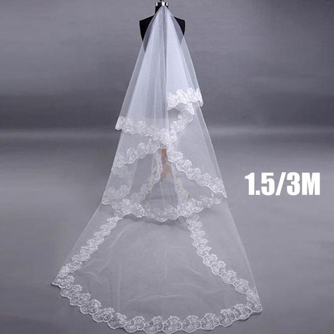 DHEALOKA Bridal Long Veil / 3M Long Single Slayer Lace Veil / Wedding Bridal Veil