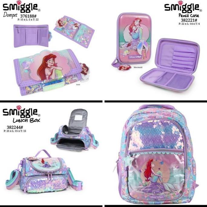 Tas Ariel Mermaid Smiggle Backpack, Lunch Bag, Wallet, Pencil Case