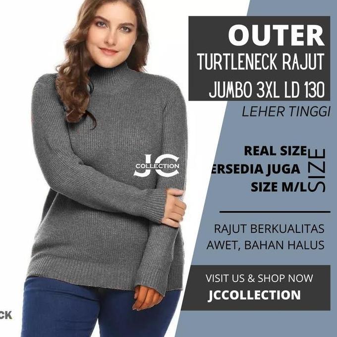 Sweater Turtleneck Wanita Jumbo 3XL LD130 cm / Outer Turtle neck Unisex Rajut JCCollections Knitwear