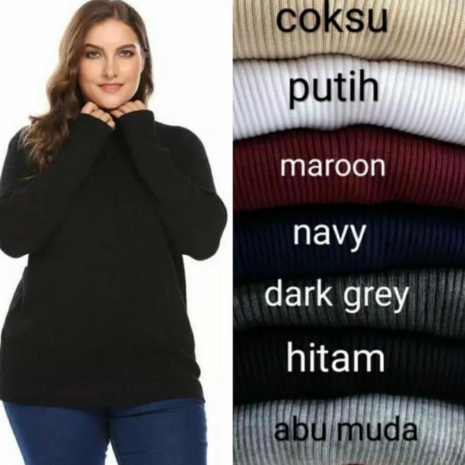 Sweater Wanita Rajut Lengan Panjang Oversize Turtle Neck Bahan Halus Warna Hitam Putih Navy Maroon D