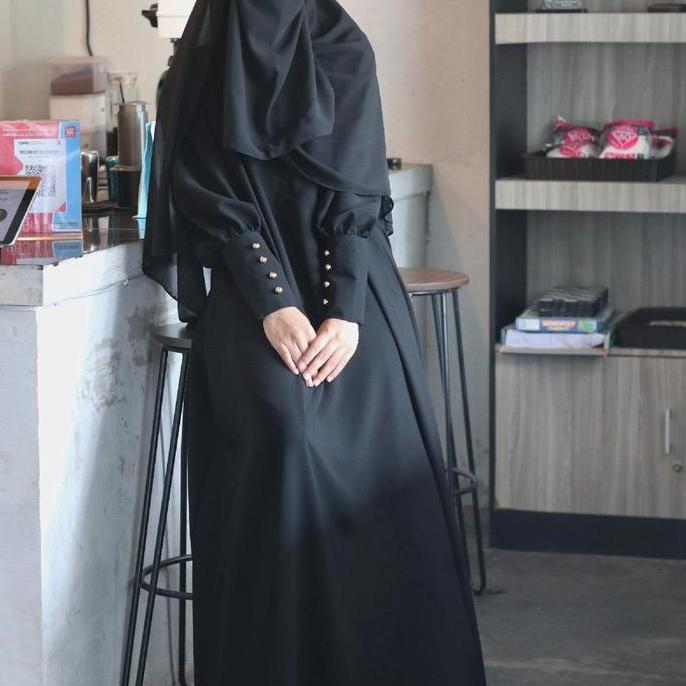 Abaya gamis hitam jetblack Nauren lengan resleting Hitam Gamis Arab Polos Muslim Simple Basic Turki