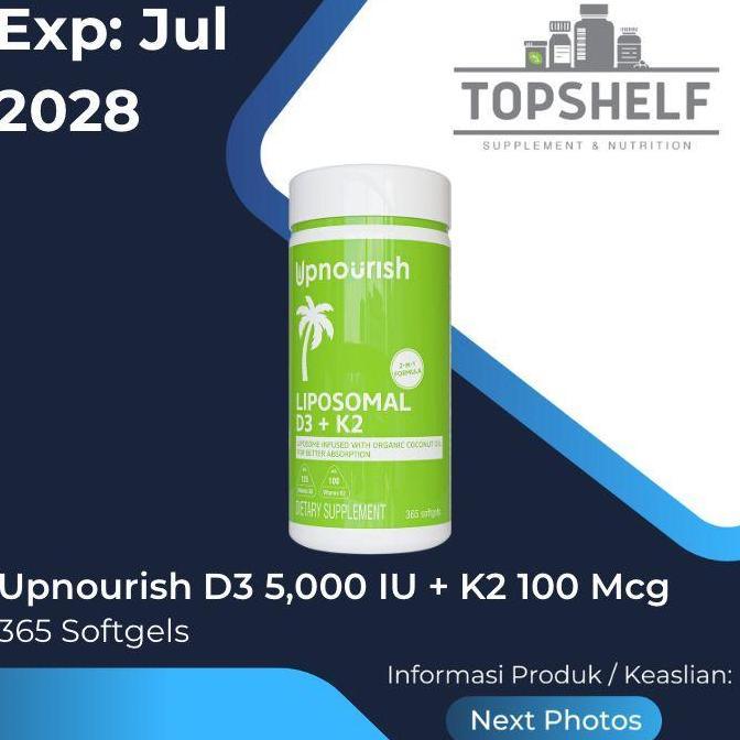 Upnourish Liposomal Vitamin D3 5000IU + K2 (MK-7) 100 Mcg Softgels USA