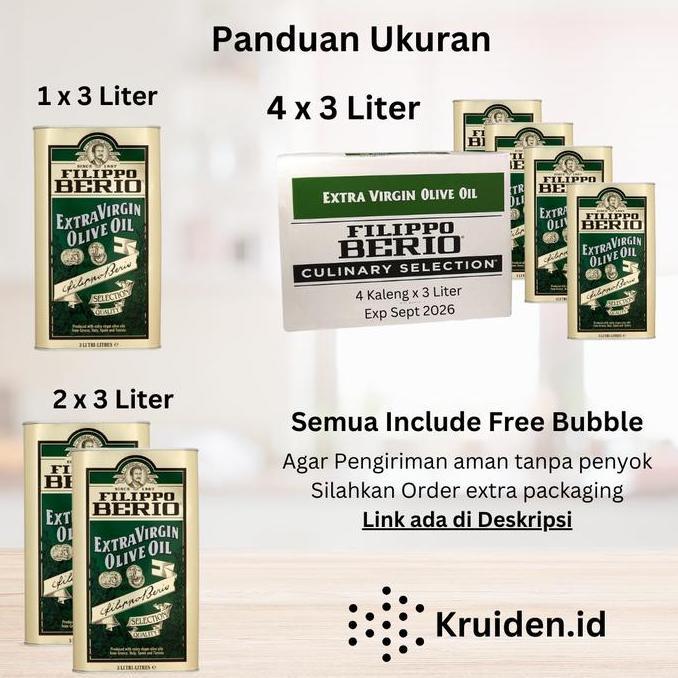 Backto- Filippo Berio Extra Virgin Olive Oil 3 Liter Minyak Zaitun Premium