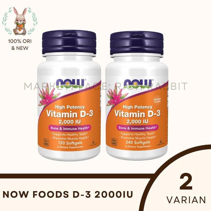 NOW Foods Vitamin D-3 D3 / 2,000 IU 2000IU 2000 IU / 120 Softgels Vitamin Tulang