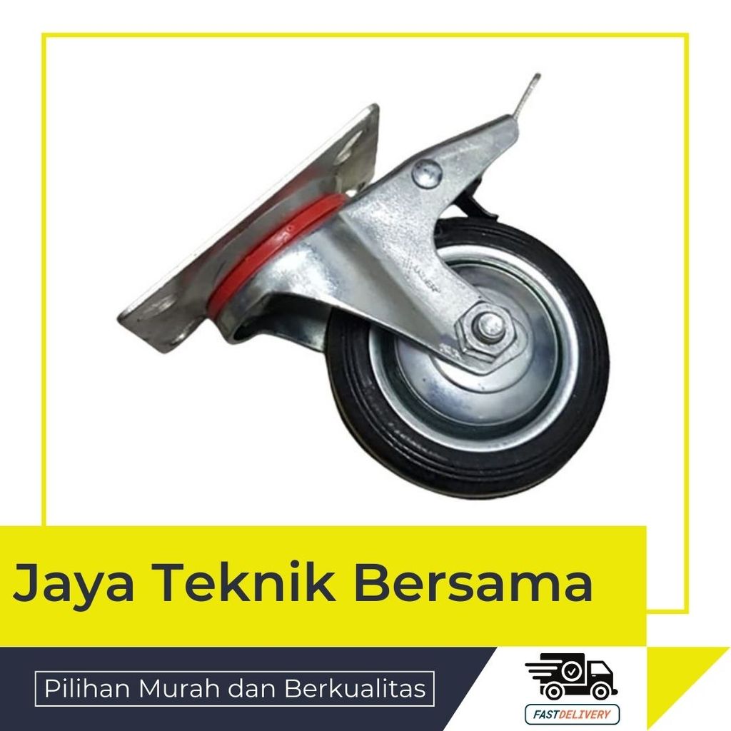 RODA TROLI KARET 3 INCH HIDUP REM/RODA KARET 3'' HIDUP REM