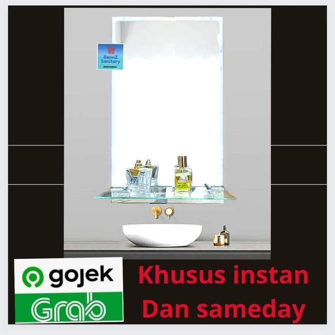 kaca cermin wastafel kotak dengan plangset / kaca cermin tembok ketebalan 5 mm