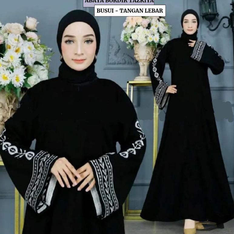 DISKON ABAYA BORDIR GAMIS HITAM POLOS DRESS SYARI JUBAH TURKEY DUBAI ARAB JETBLACK SAUDI