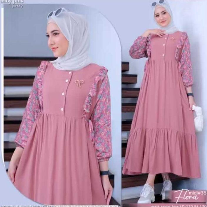 BEST SELLER FREE ONGKIR GAMIS FLORA CRINKLE JUMBO LD 120 GAMIS LEBARAN TERBARU LENGAN BUNGA
