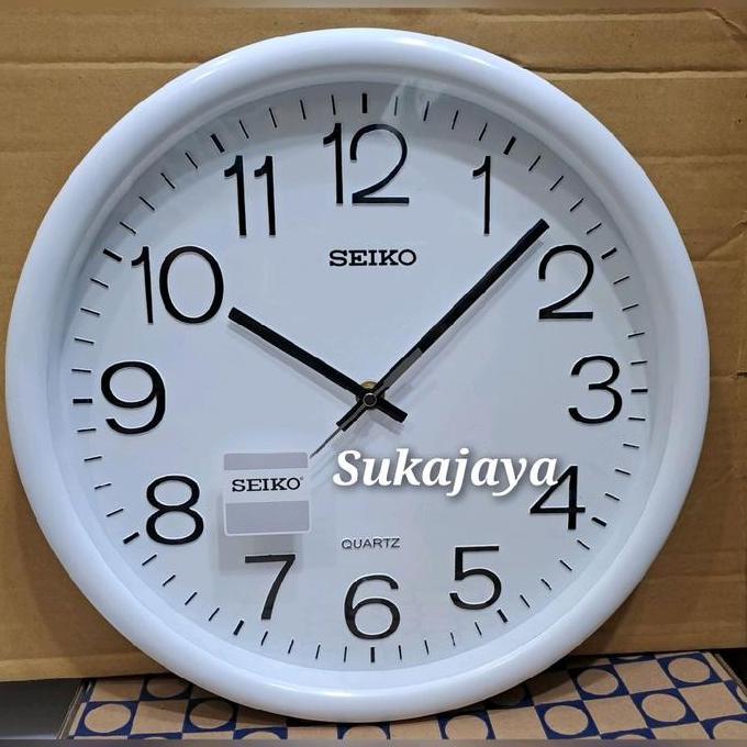 NEW - jam dinding seiko putih 32cm list hitam/ putih