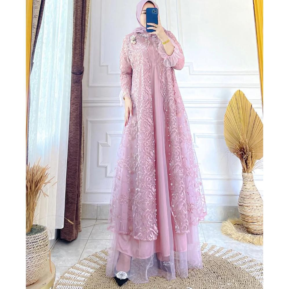 DISKON GAMIS BROKAT BURGUNDY LIDYAA DRESS GAMIS BURGUNDY TERBARU 2025 BAHAN GAMIS BROKAT TILE MEWAHH