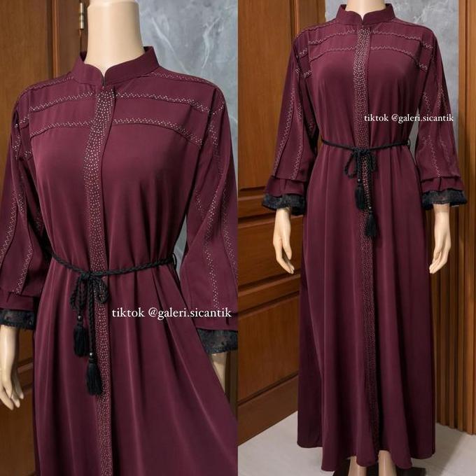 Galeri Sicantik - Gamis Abaya Warna Burgundy Dan Maroon Model Mayung Kombinasi Payet Mewah Terbaru