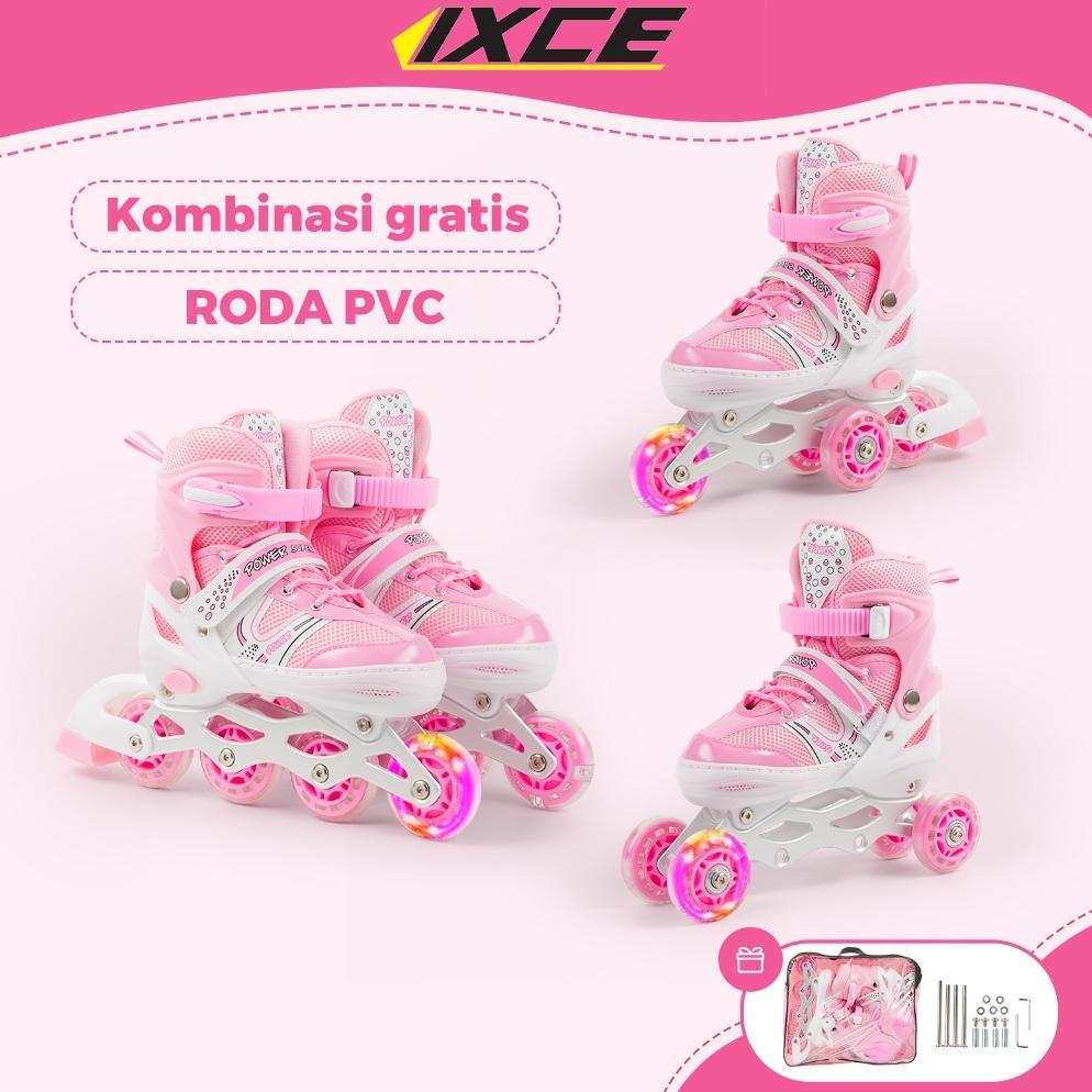 Sepatu Roda IXCE Anak Dewasa LED Bercahaya - Seting Inline Bajay, Karet PU, Aluminium Frame-Free Tas