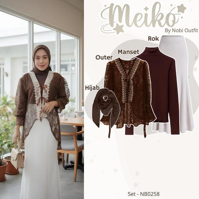 4 In One Set Ootd Outer Tunik Tille Brokat Cardigan Tangan Panjang Atasan Delmora Outfit Setelan Keb