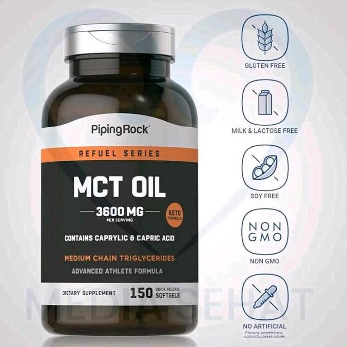Piping Rock MCT Oil 3600mg - 30 & 150 Softgels | Non-GMO, Gluten Free Supplement | Suplemen Kesehata