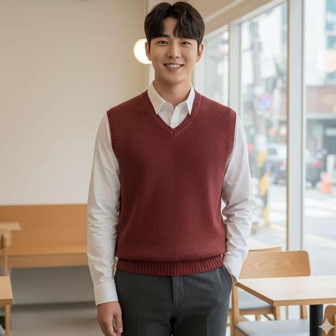 Rompi Rjaut Pria Korea Slim Fit Style Motif Polos Kerah V Ne Vne Atasan Vest Knit Korean Look Unisex