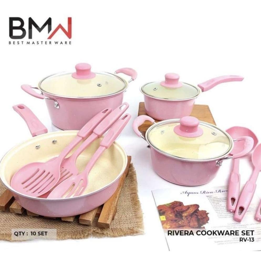Panci Set 13 Pcs Marble Teflon Warna