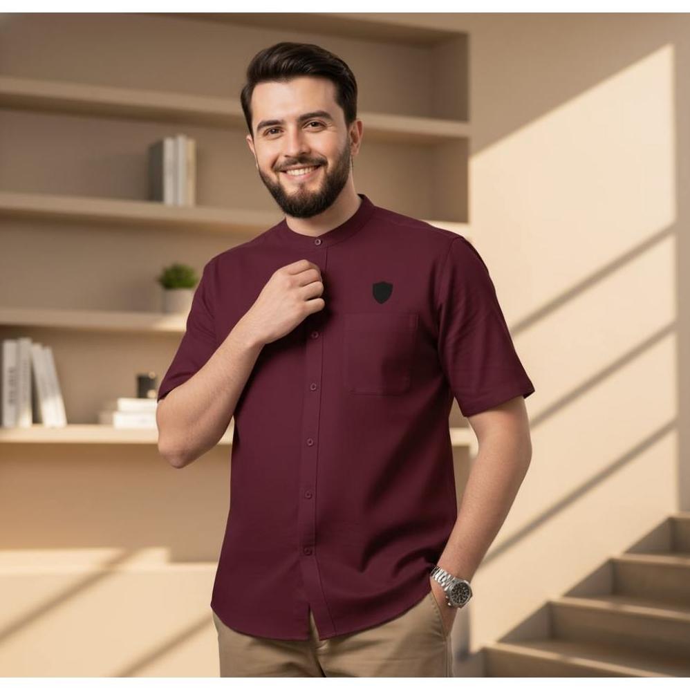 DISKON BAJU KOKO PRIA DEWASA LENGAN PENDEK KERAH SHANGHAI WARNA MAHOGANY COKLAT