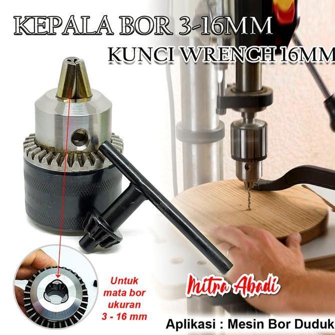 Terjangkau Kepala Bor Drill Chuck 3-16Mm + Kunci Wrench 16Mm Mesin Bor Duduk