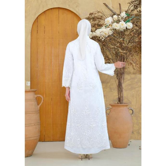 Murah Gamis Mosleem Putih Lebaran 2025 Brukat Premium Elegance Detail Payet By Brilliant Girl Non CO