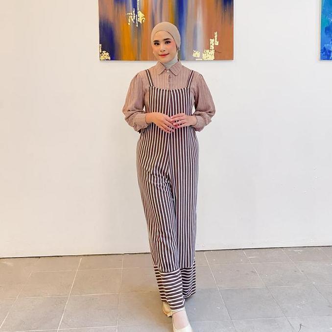 Mybamus Noya Stripe Overall Celana Wanita Baju Kodok Panjang Overall Jumbo Kekinian Rekomendasi Jump