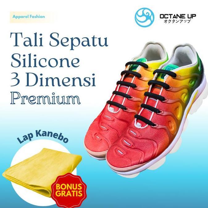 Octane Up Tali Sepatu Silicone 3 Dimensi Premium Hitam Putih Mata Itik Kecil & Besar 100% Original M