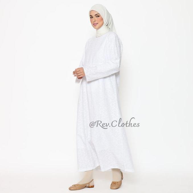Murah Baju Umroh Wanita Muslim Model Kantong Doraemon Gamis Umroh Wanita Katun Bordir Putih Non COD