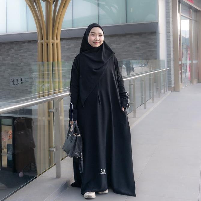 Murah Gerai Aulia Abaya Marwa Jetblack Gamis Remaja Muslim Wanita Lengan Kancing Mutiara Mewah Bahan
