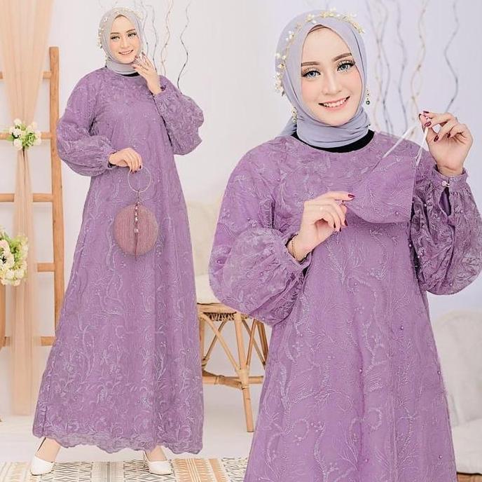 Murah Vannamille id Gamis Arumi Bahan Full Brukat Tile Mutiara Size S-M,L,XL,XXL Dress Pesta Kondang
