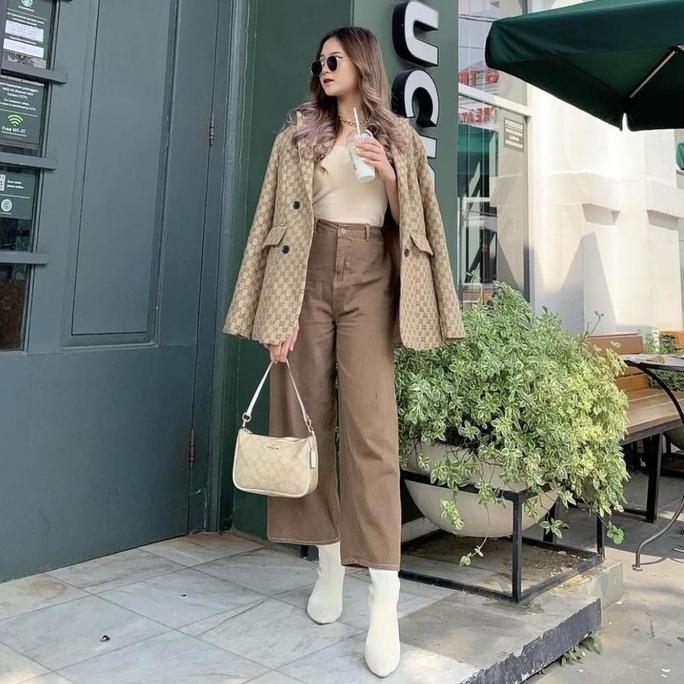 Willply Browny Jeans Kulot / Kulot Jeans Kekinian Polos Khaki Panjang