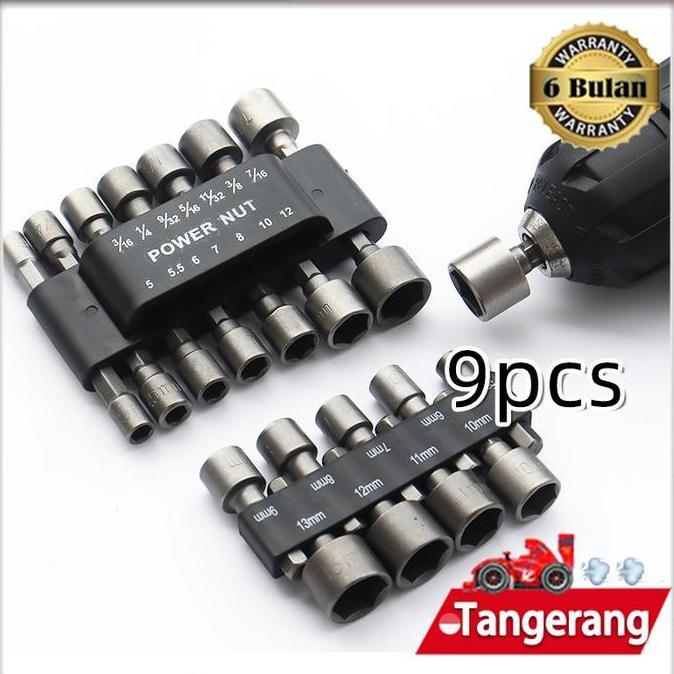 SIMATEKNO 9pcs/set Kunci Sok Drilling / Hex Nut / Mata Roofing Hex Socket