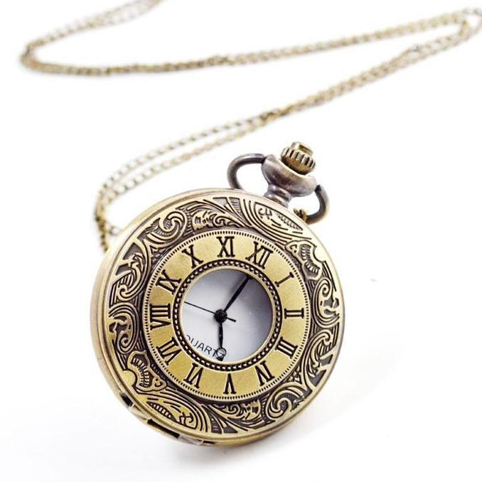 SHAKESPARE Jam Saku Kerangka Romawi Vintage Pocket Watch Antung Kuno Jam Saku Gerakan Kuarsa