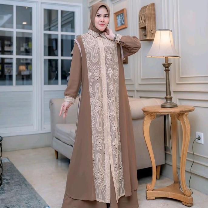 Murah Alexandra Set Gamis 3 in 1 Terbaru Premium Brukat Tile Original Wadah Muslim Non COD