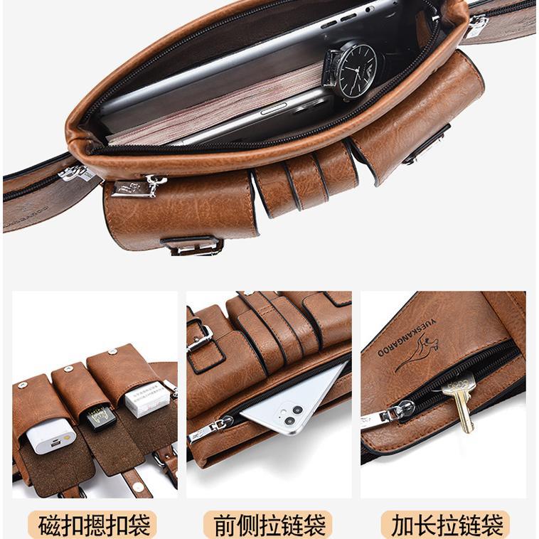 [ORIGINAL] YUESKANGAROO Tas Pinggang Selempang Pria Kulit Waterproof Import Korean Fashion Waitsbag