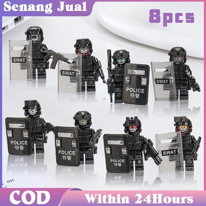 TOEVSKY Isi 8 Mainan Orang Orangan Tentara / Minifigur Polisi Hantu / Tentara Polisi Seri Militer