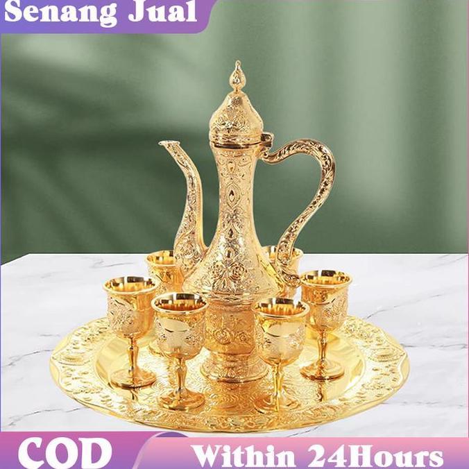 TOEVSKY Set Teko Arab Emas / Kualitas Tinggi 8 Buah Set / Teko + Cangkir Teh + Piring