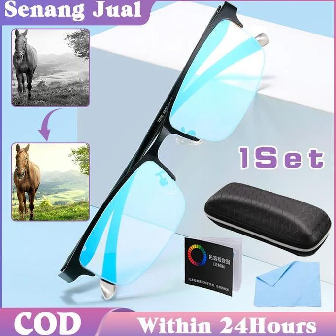YORKSHIREY 1 Set Kaca Mata Buta Warna Parsial Merah Hijau Dengan Kartu Tes Buta Warna Anti Bluelight