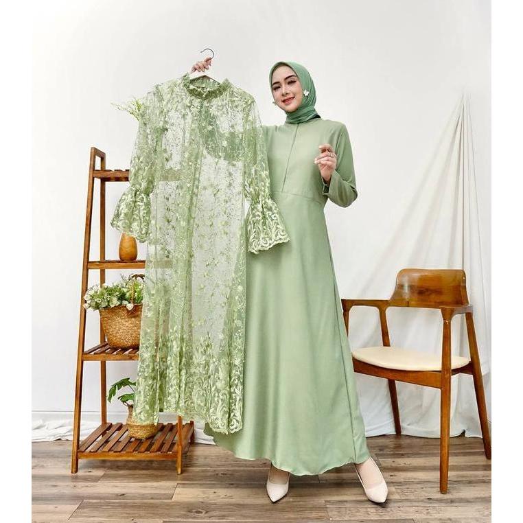 Murah OUTER Amanda Brukat Tile Bordir / Lace Outer Dress / Outer Gamis Tille Brokat / Outer Maxi Kon