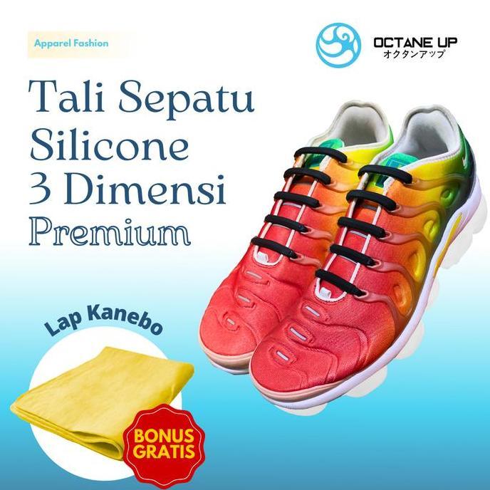 Octane Up Tali Sepatu Silicone 3 Dimensi Premium Hitam Putih Mata Itik Kecil & Besar 100% Original M