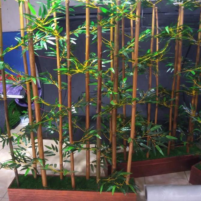 Terlaris Tanaman Artificial Plastik Pohon Bambu Kuning Partisi Sekat Ruangan
