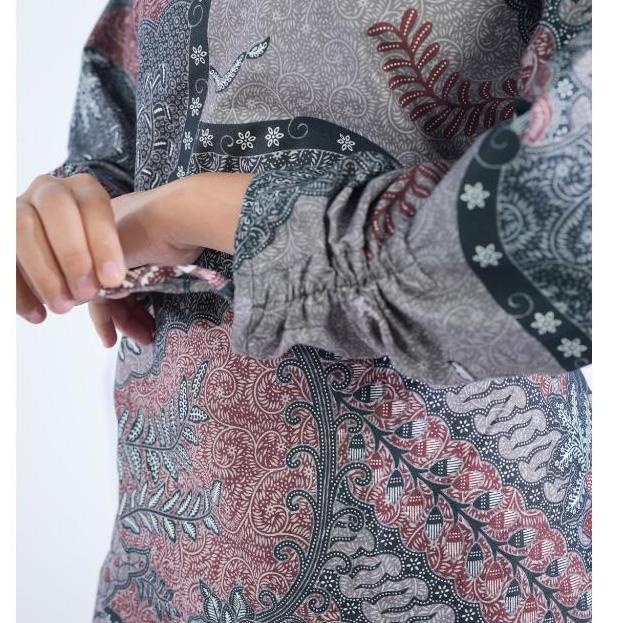 BATIK TRUSMI Atasan Wanita Tunik Dress Batik Kombinasi Ungu RMP LT BUL Baju Kain oversize Katun Moti